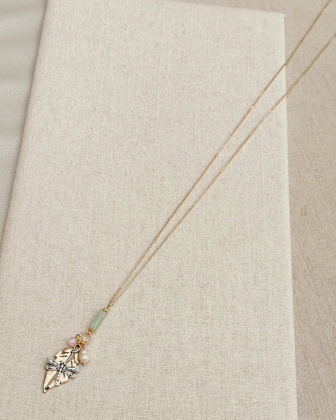 Gold Dragonfly Amazonite & Crystal Pendant Necklace