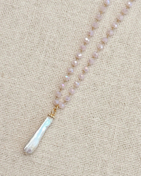 Keshi Pearl & Pink Opal Crystal Link Necklace