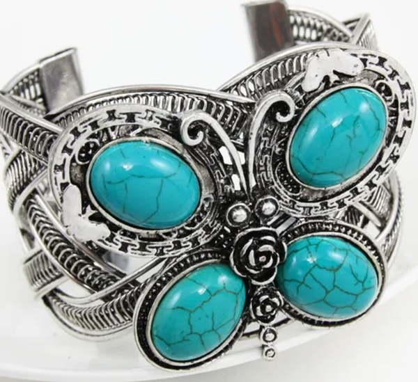 Turquoise Tibetan Style Mesh Spirt Animal hand mand Cuff: Turtle