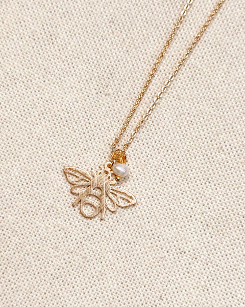 Textured Brass Bee Gold Charm Necklace