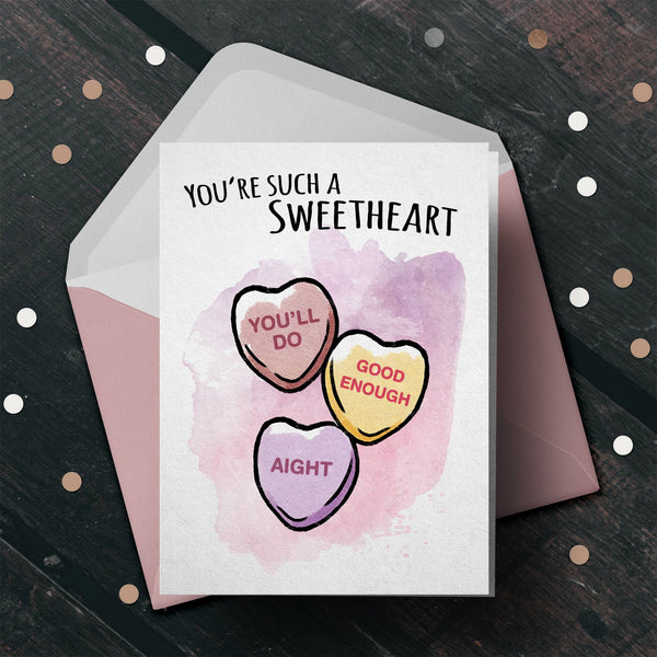 "Sweet Heart" - Funny Candy Heart Valentine's Day Card: "My Heart Luv U"