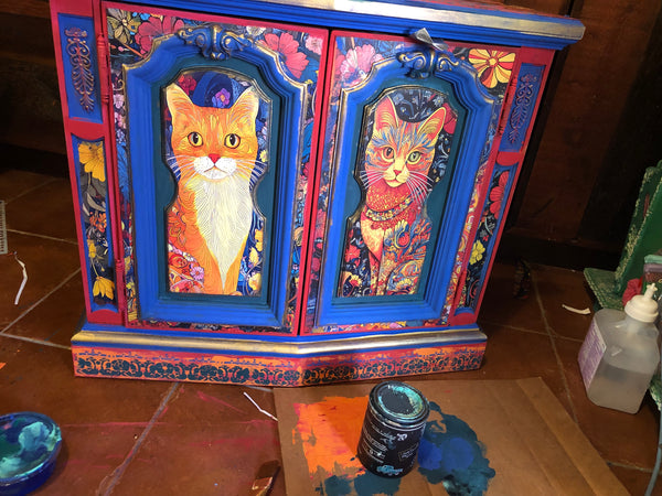 Blue Cat Side Table - Painted by Tabitha St Germain