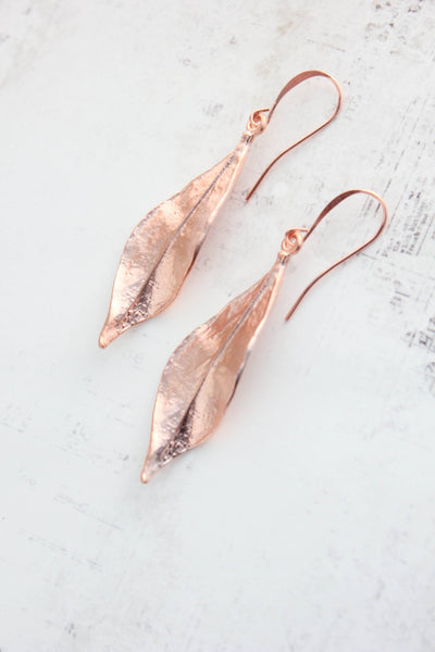 Earrings - Long Curled Leaf - Matte Silver