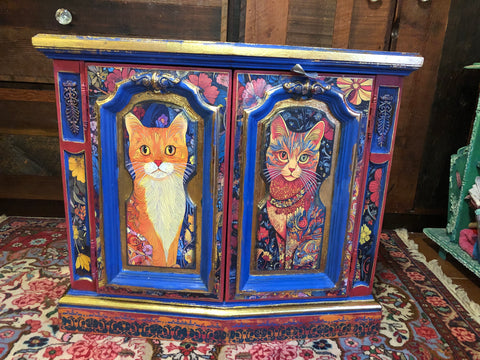 Blue Cat Side Table - Painted by Tabitha St Germain