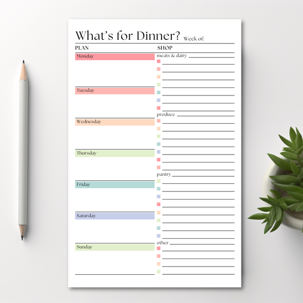 Weekly Meal Planner and Shopping List Notepad