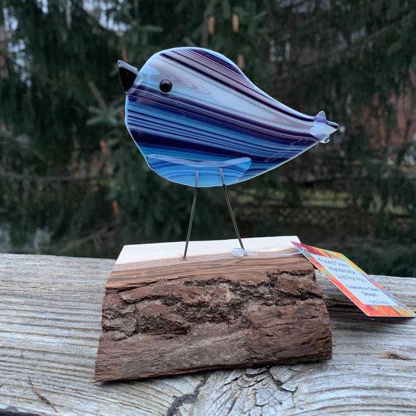 Figurine - Single Birds on Wood: Red-Orange