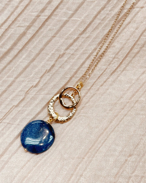 Blue Lapis with Gold Circles Pendant Necklace - Grace Rose