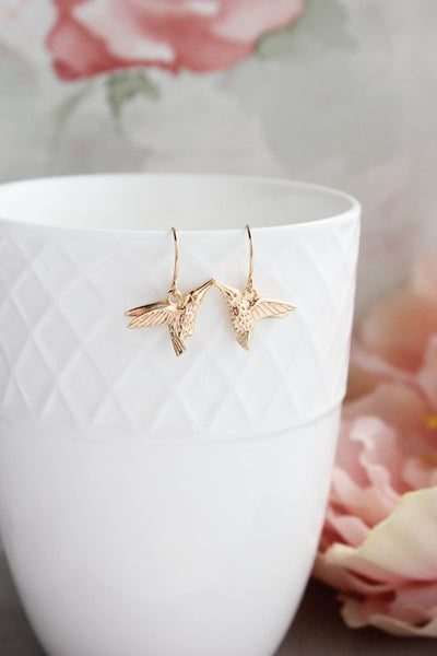 Earrings - Bright Gold Hummingbird