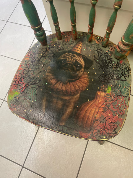 Halloween Pug Dog Chair - Painted by Tabitha St Germain