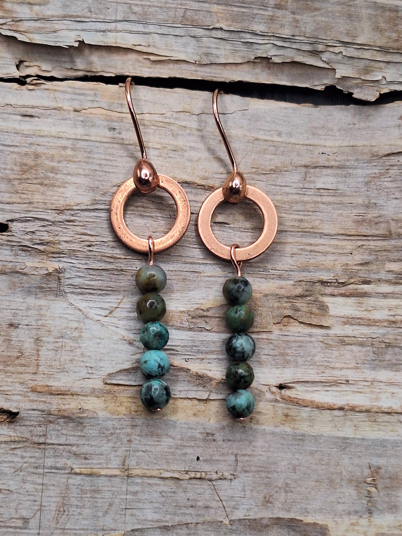 Earrings - Boho Copper Ring with African Turquoise Beads