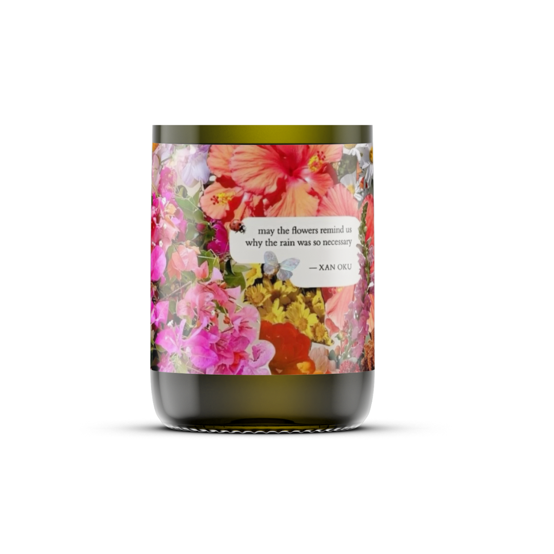 May the Flowers Remind Us, SoyWax Candle Recycled WineBottle: Bergamot Cedarwood