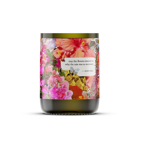 May the Flowers Remind Us, SoyWax Candle Recycled WineBottle: Vanilla Patchouli