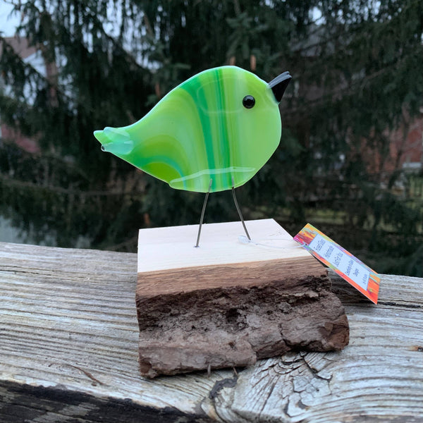 Figurine - Single Birds on Wood: Red-Orange