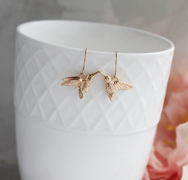 Earrings - Bright Gold Hummingbird