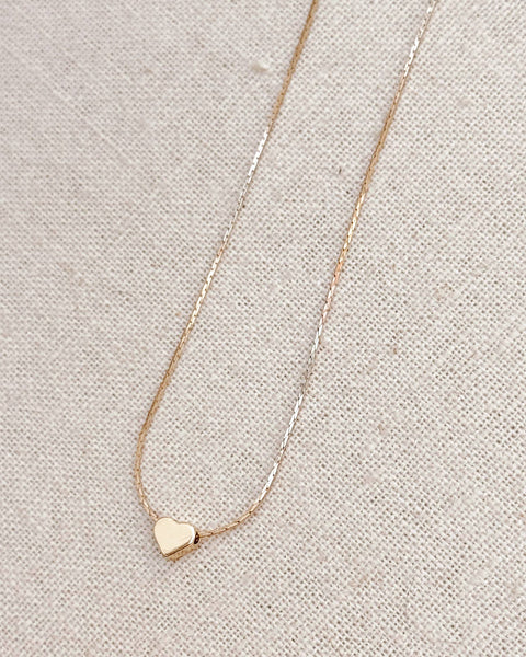 Gold Mini Heart Tag Necklace on Fine Chain