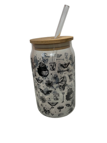 Halloween Travel Glass with Glass Straw.