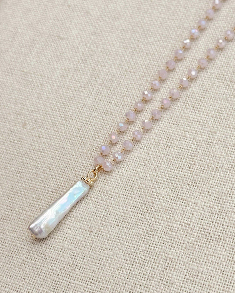 Keshi Pearl & Pink Opal Crystal Link Necklace