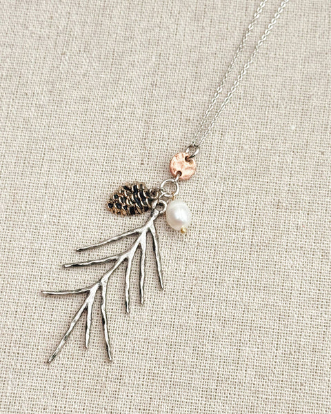 Silver Pine Branch Necklace