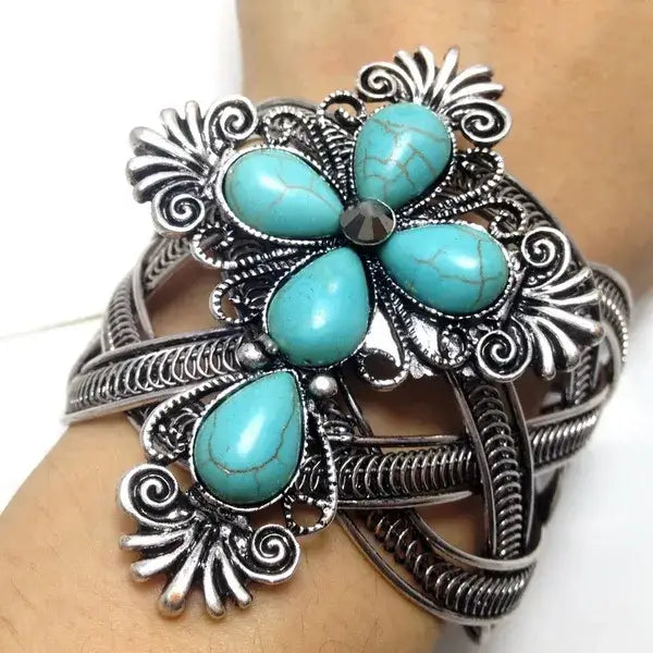 Turquoise Tibetan Style Mesh Spirt Animal hand mand Cuff: Turtle