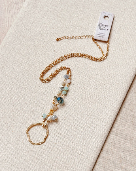 Gold Pearl & Blue Mixed Stone Circle Necklace