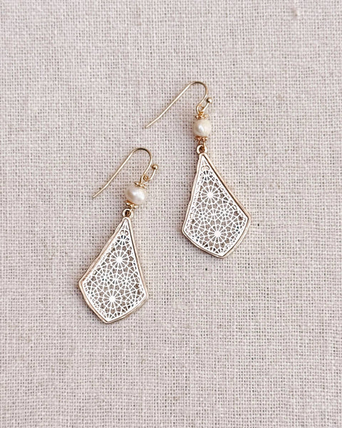Freshwater Pearl Filigree Diamond Earrings