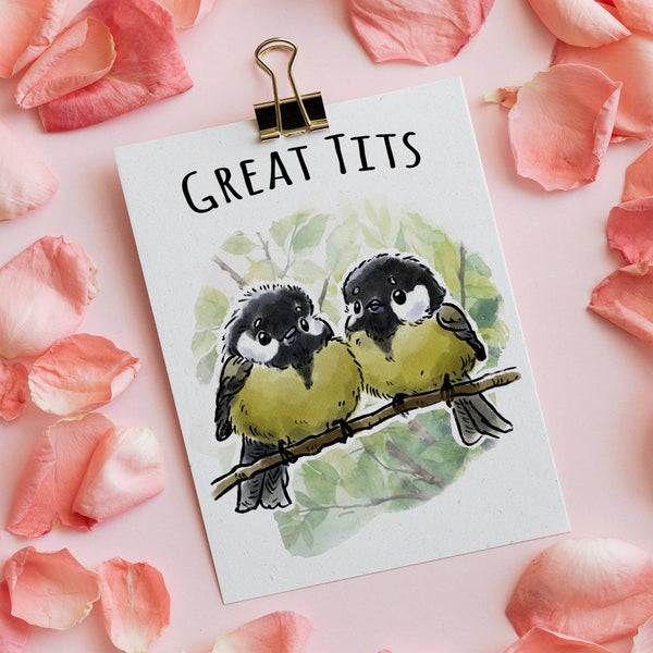 "Great Tits" Funny Lewd Bird Lover Card, Kinky Valentine