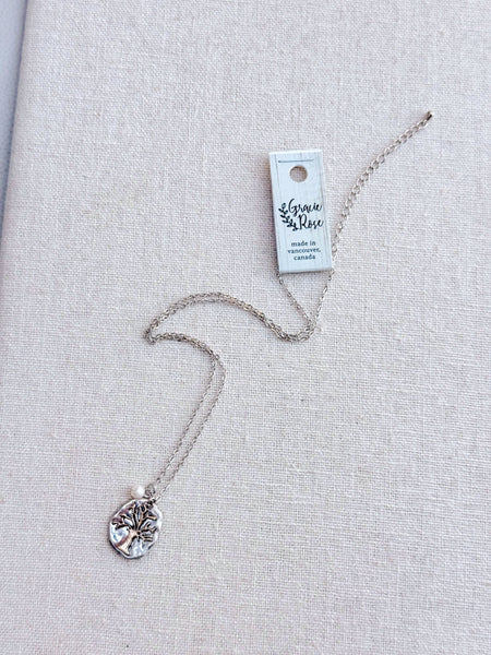 Vintage Two Tone Tree & Pearl Talisman Charm Necklace