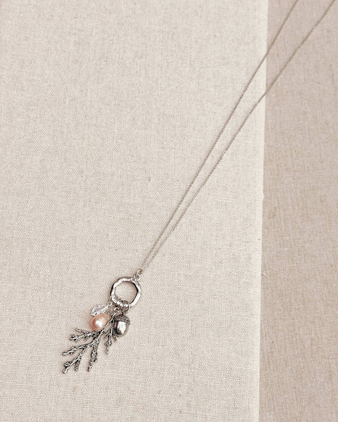 Silver Blush Pearl Cypress Branch Necklace