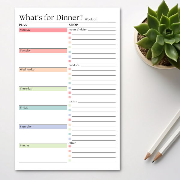 Weekly Meal Planner and Shopping List Notepad