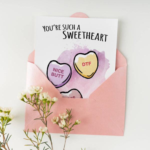 "Sweet Heart" - Funny Candy Heart Valentine's Day Card: "My Heart Luv U"