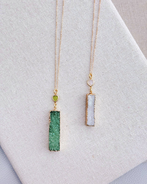 Green Druzy Quartz Pendant Long Necklace - Gracie Rose