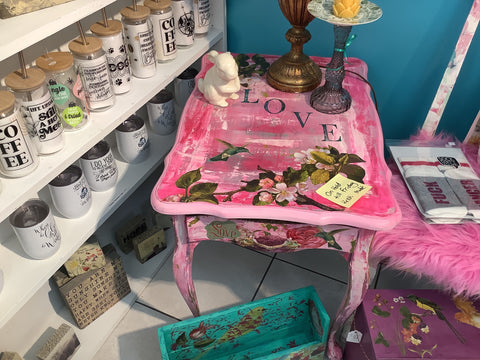 Pink side table of Love - Painted by Tabitha St Germain