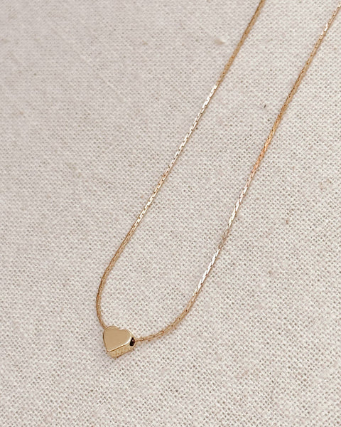 Gold Mini Heart Tag Necklace on Fine Chain