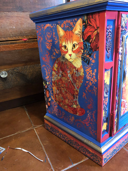 Blue Cat Side Table - Painted by Tabitha St Germain