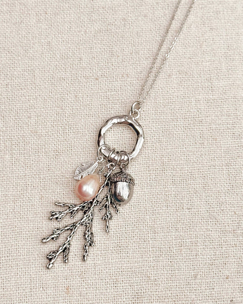 Silver Blush Pearl Cypress Branch Necklace