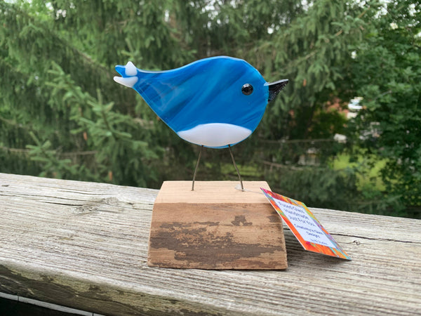 Figurine - Single Birds on Wood: Red-Orange