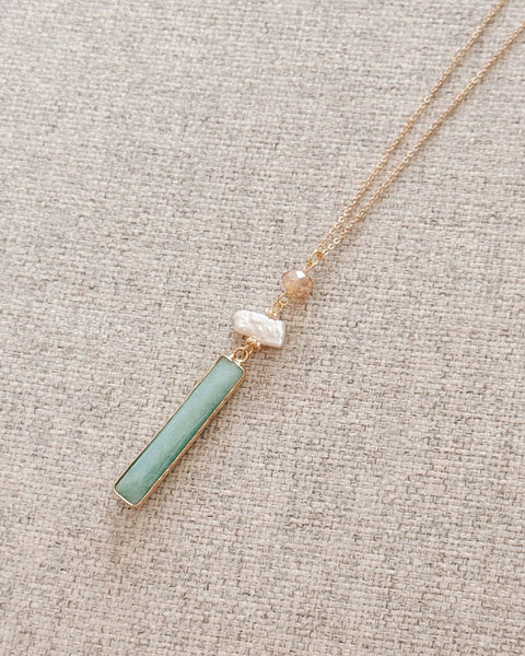 Amazonite Keshi Pearl Crystal Bar Necklace