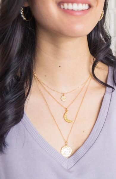 Moon Crescent Necklace- Steel 14K Gold Engraved
