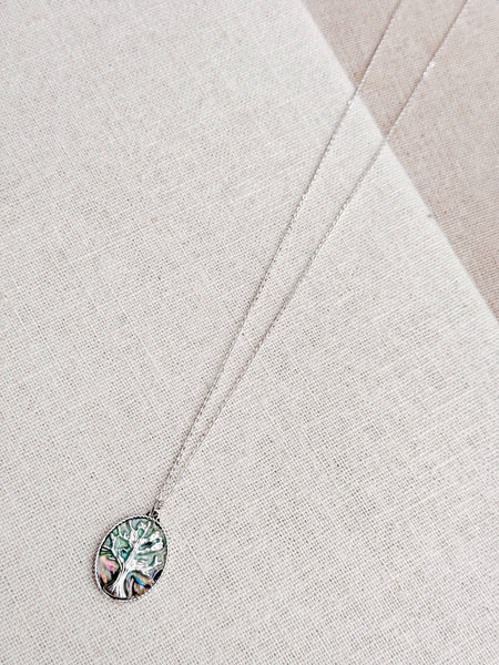 Tree of Life Abalone Charm Talisman Medallion Necklace