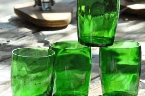 Perrier Green Tumblers made form Perrier Water Bottles