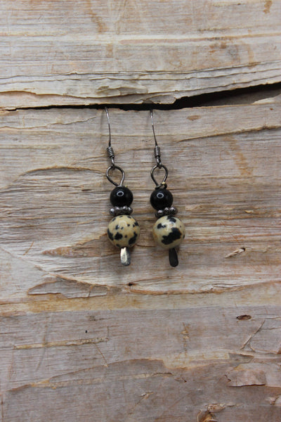 Earrings - Black and White Jasper with Onyx & Gunmetal Accents