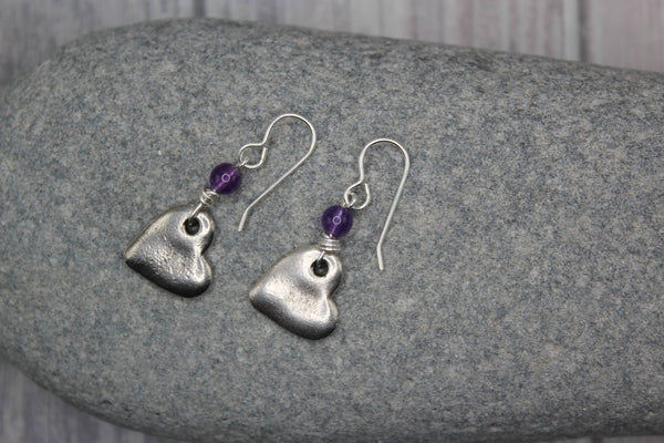 Amethyst and Silver Heart Earrings – A Touch of Romance