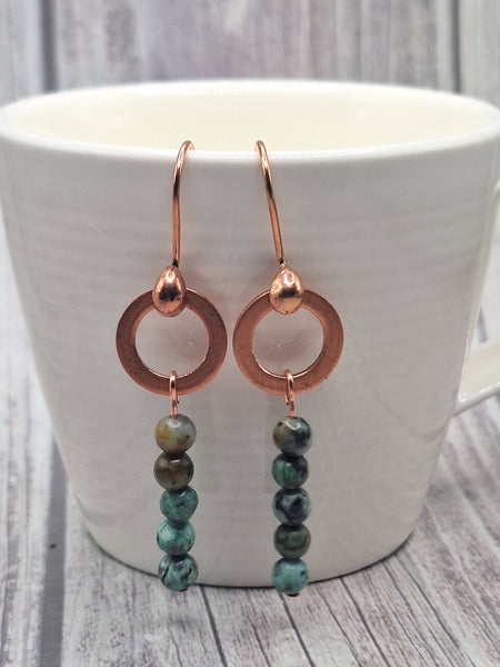 Earrings - Boho Copper Ring with African Turquoise Beads