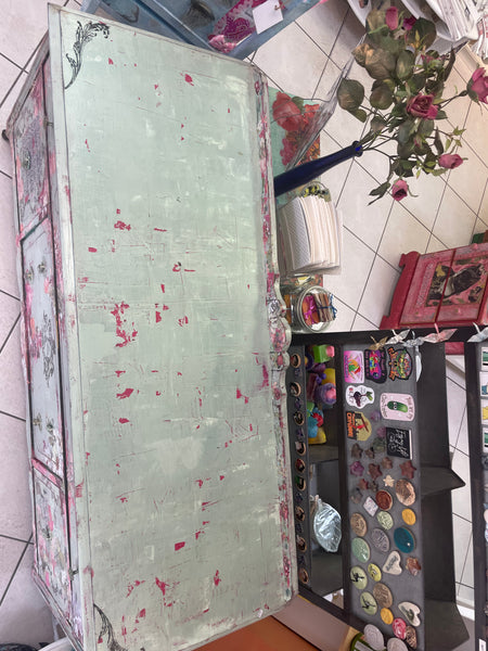 Spring Flowery Bench on wheels - Painted by Tabitha St Germain