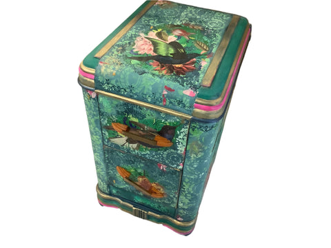 Blue Hummingbirds 2 Drawers Side Table - Painted by Tabitha St Germain