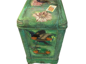 Green Hummingbirds 2 Drawers Side Table - Painted by Tabitha St Germain