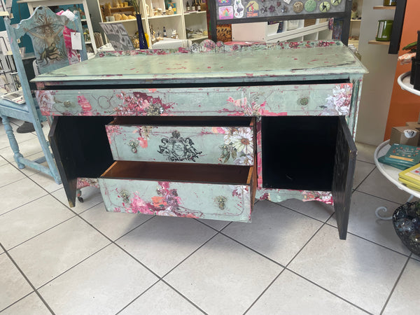 Spring Flowery Bench on wheels - Painted by Tabitha St Germain