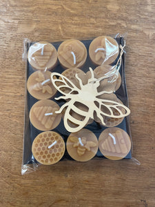 Beeswax honey bee tea lights - 12 pack