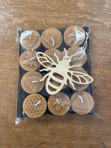 Beeswax honey bee tea lights - 12 pack