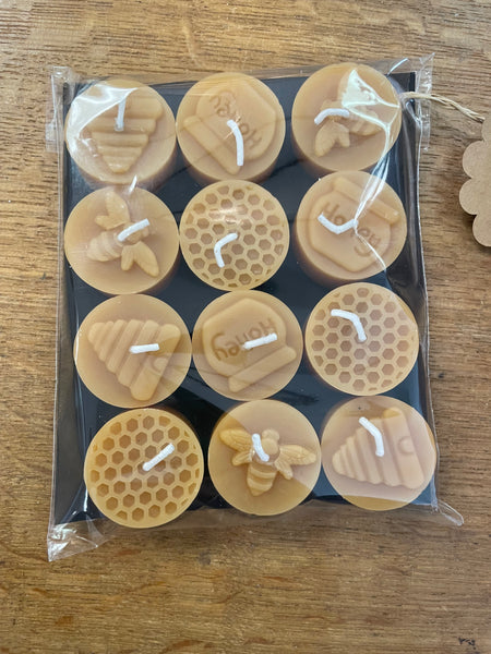 Beeswax honey bee tea lights - 12 pack
